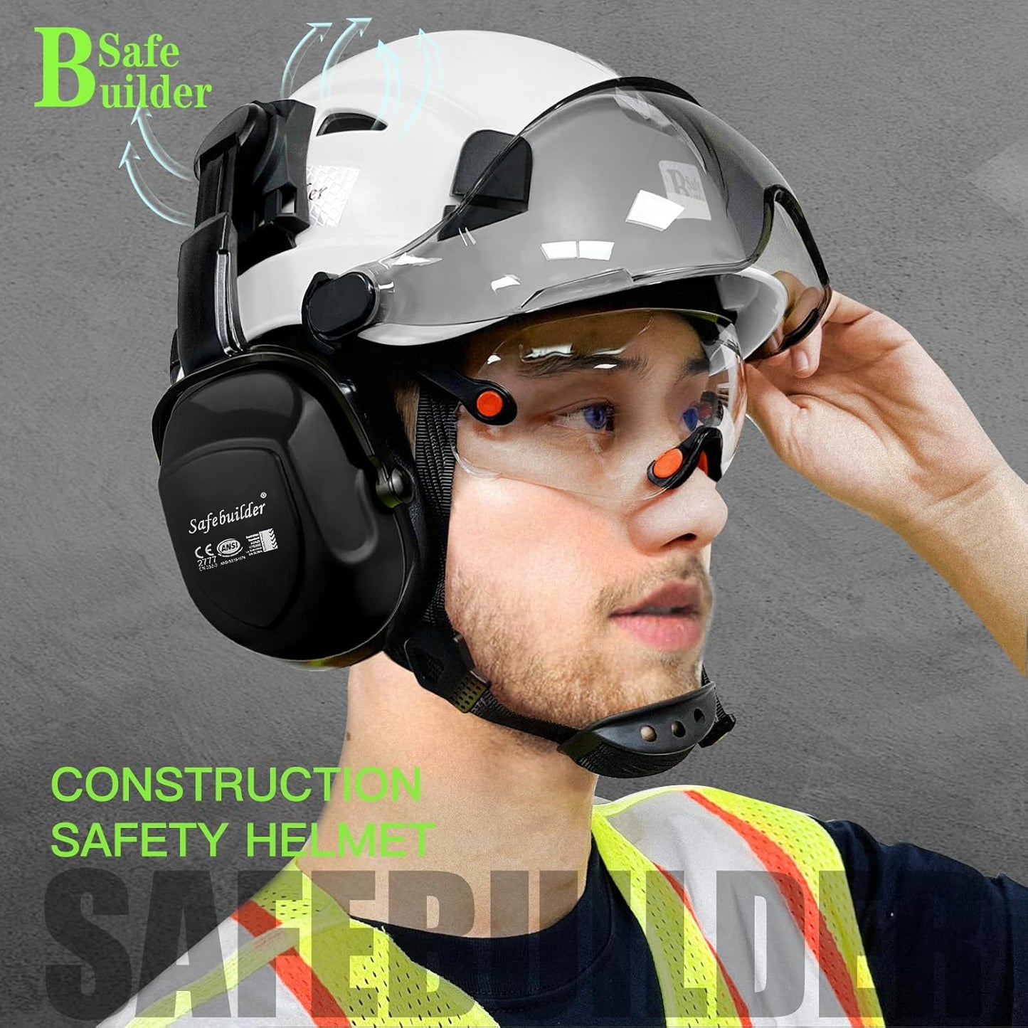 Industrial Safety Helmet with Visor Ear Muffs Hard Hat Vented Hardhats Construction Work