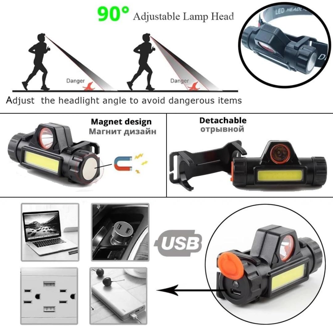 Rechargeable COB LED USB Headlamp Strong Magnetic Powerful Headlight Super Bright Waterproof Head Torch For Outdoor Fishing