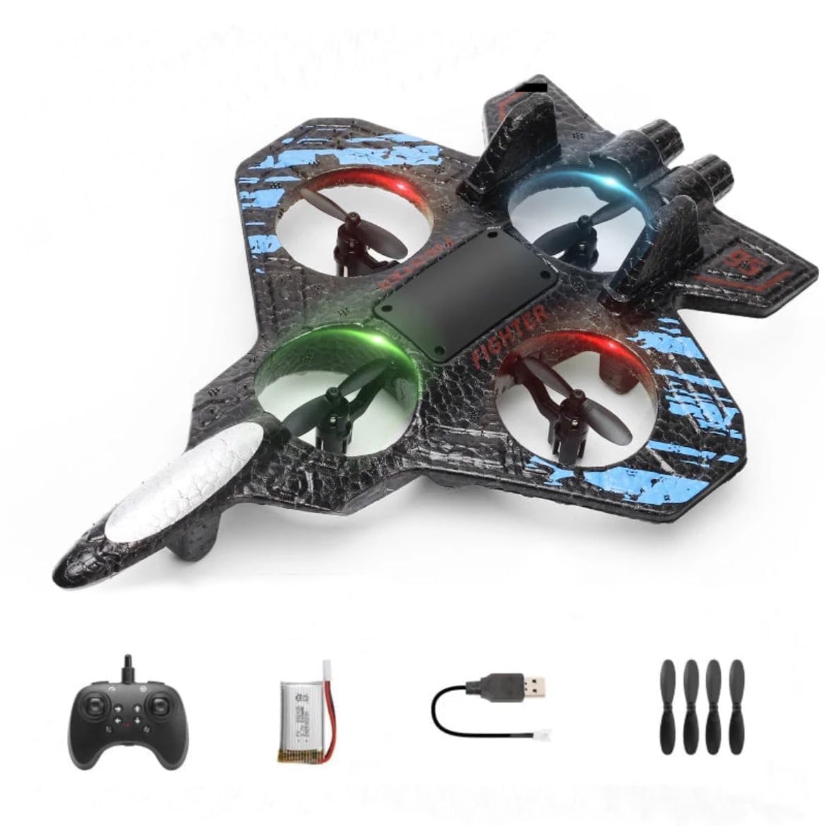 2.4G RC Fighter Foam Aircraft – Electric Stunt Glider UAV with LED Lights & 360° Tumbling