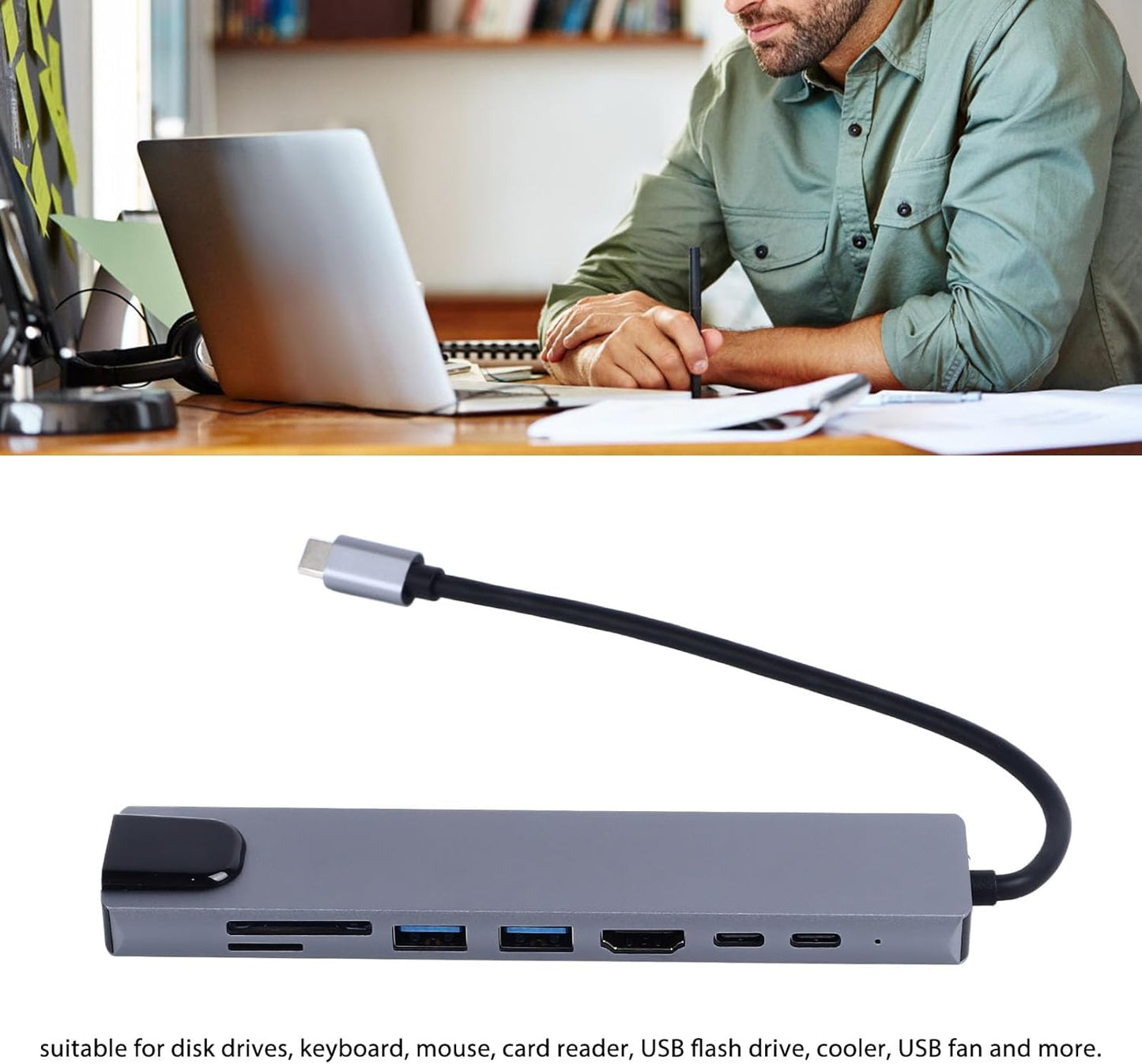 USB-C Hub 8-in-1 Type-C 3.1 to 4K HDMI Adapter with RJ45, SD/TF & PD Fast Charge for MacBook & Laptops