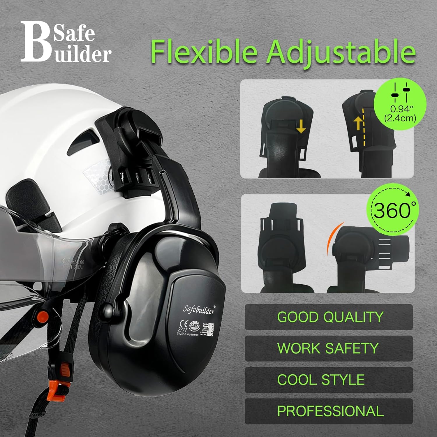 Industrial Safety Helmet with Visor Ear Muffs Hard Hat Vented Hardhats Construction Work