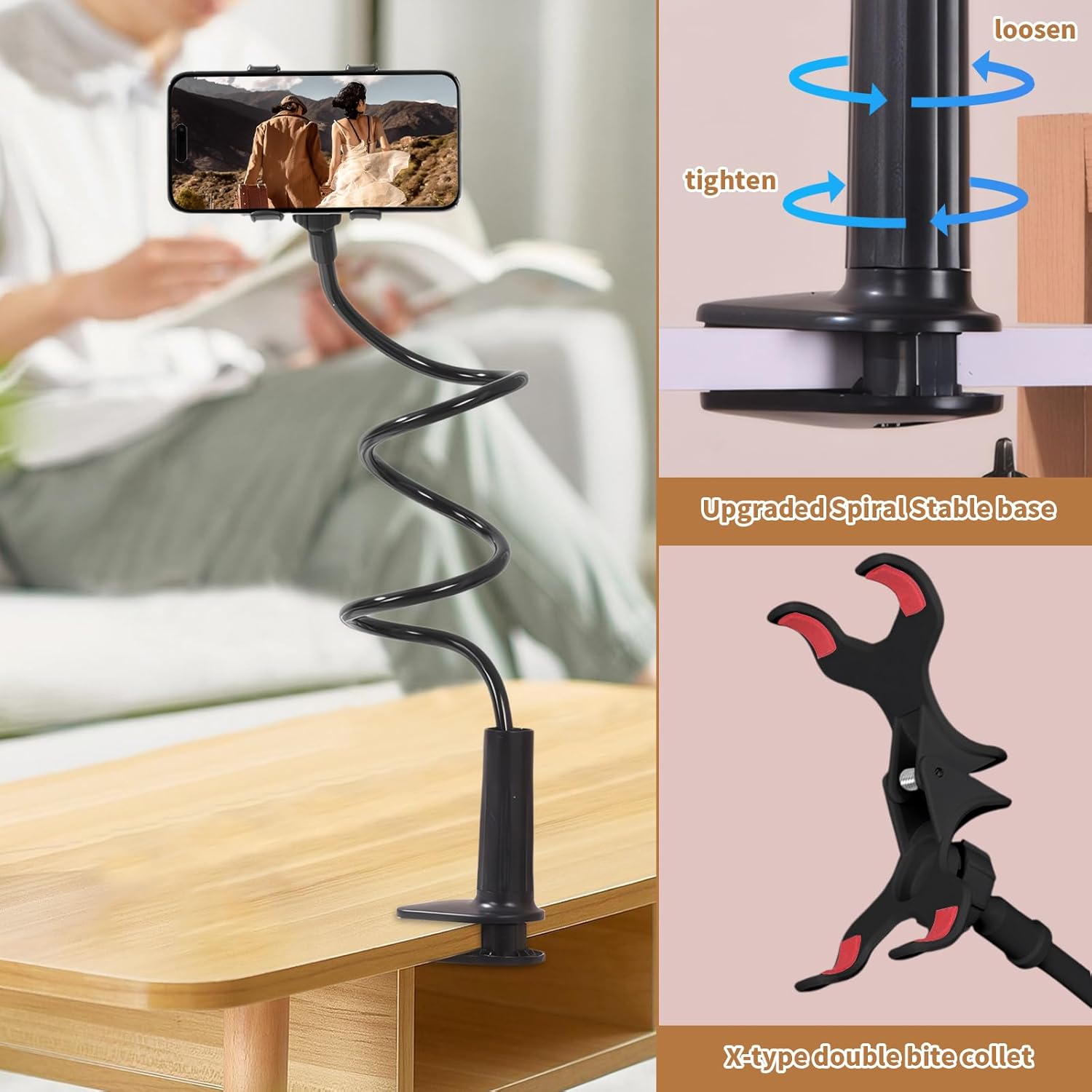 Lazy Bedside DesktopMobile Phone Clamp Bracket Flexible Long Arm Gooseneck Lazy Person Bracket With Handle Overhead Live Bracket