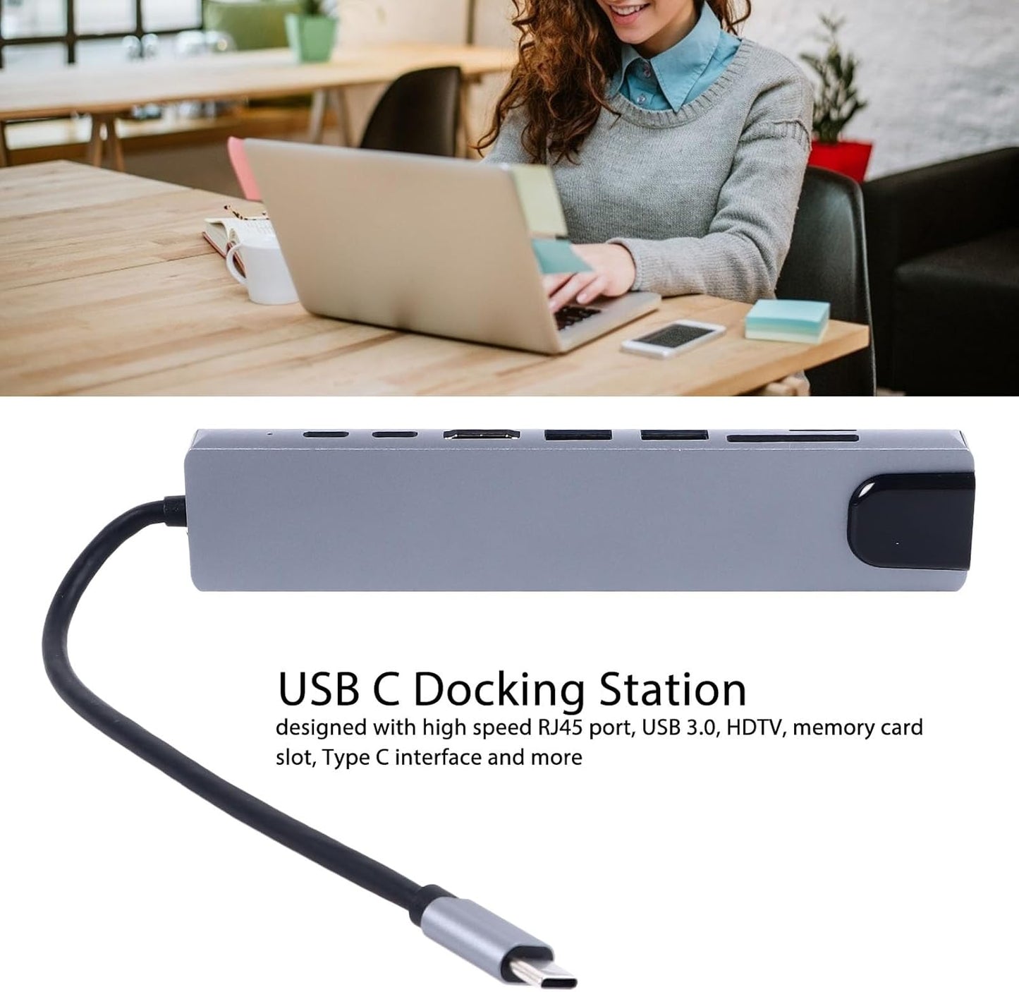 USB-C Hub 8-in-1 Type-C 3.1 to 4K HDMI Adapter with RJ45, SD/TF & PD Fast Charge for MacBook & Laptops