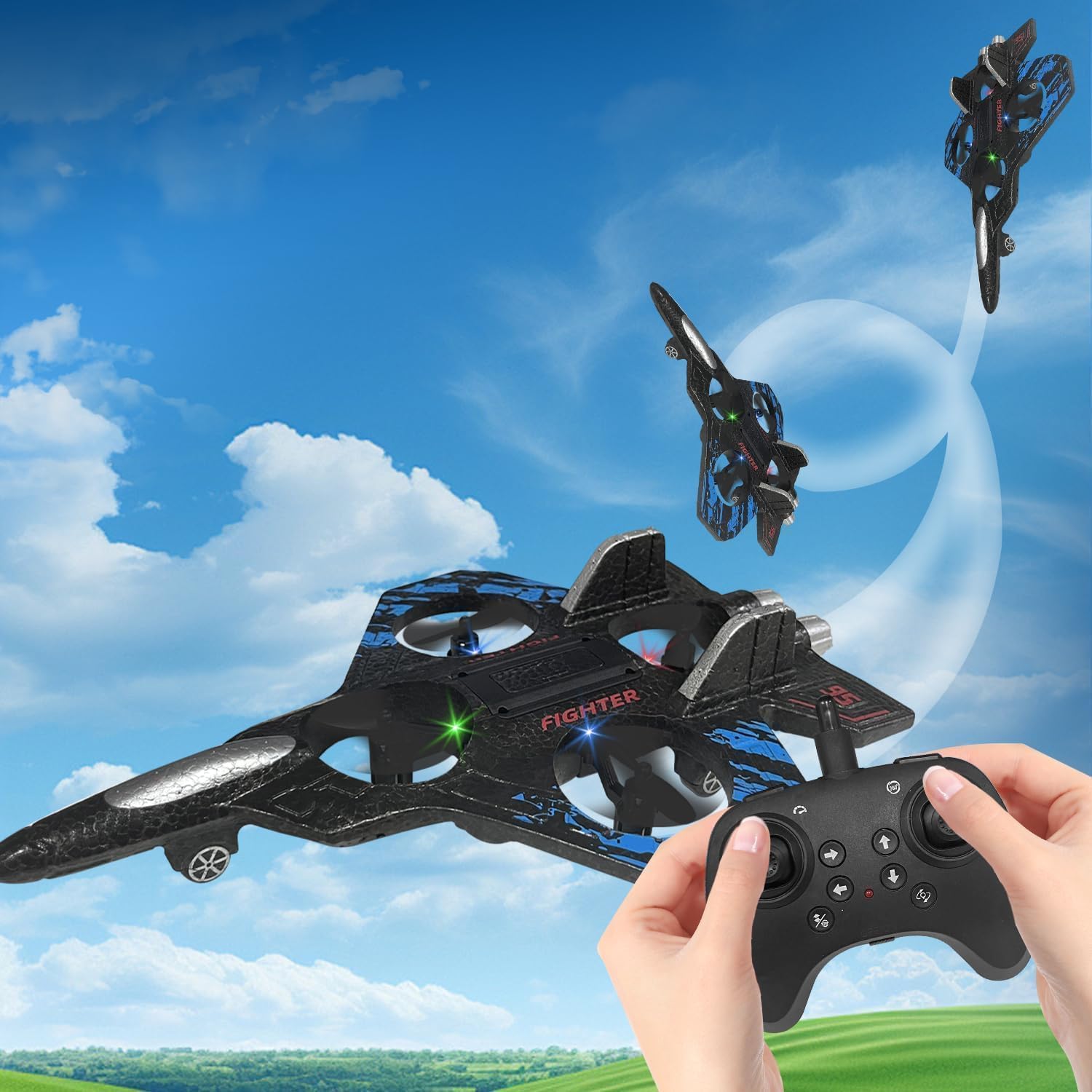 2.4G RC Fighter Foam Aircraft – Electric Stunt Glider UAV with LED Lights & 360° Tumbling