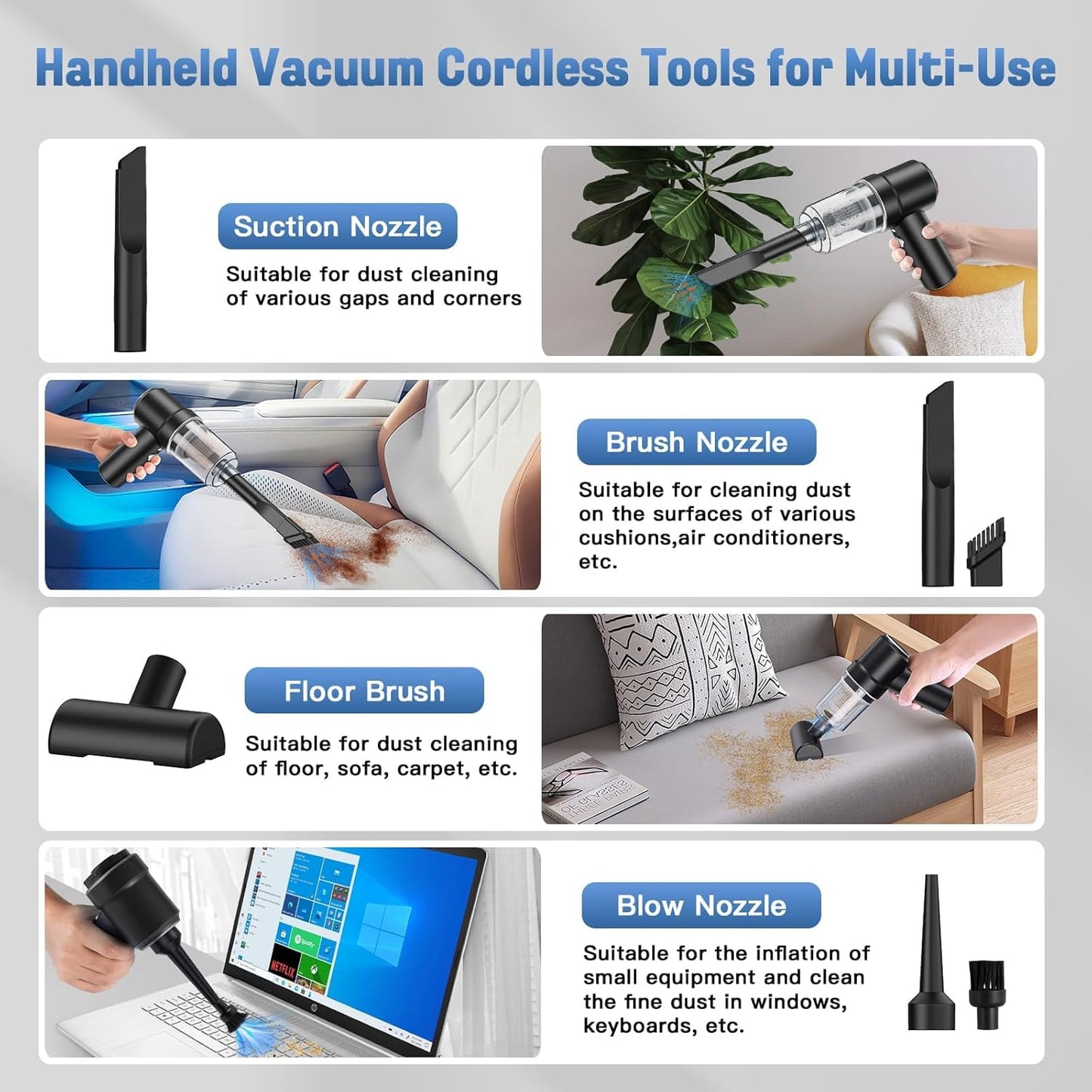 Portable Wireless Car Vacuum Cleaner Wireless Vacuum Cleaner Dual Use for Home and Car 120W High Power Powerful Vacuum Cleaner