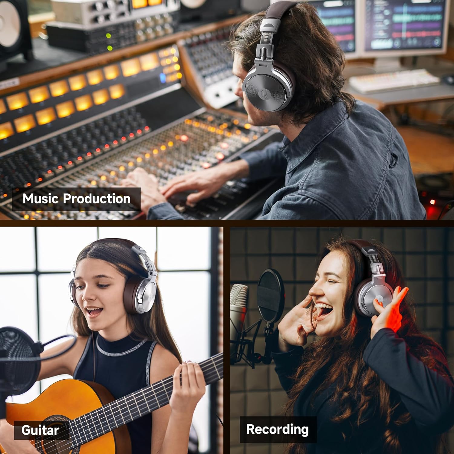 Professional Studio DJ Headphones With Microphone Over Ear Wired Earphones HiFi Monitors Foldable Gaming Headset