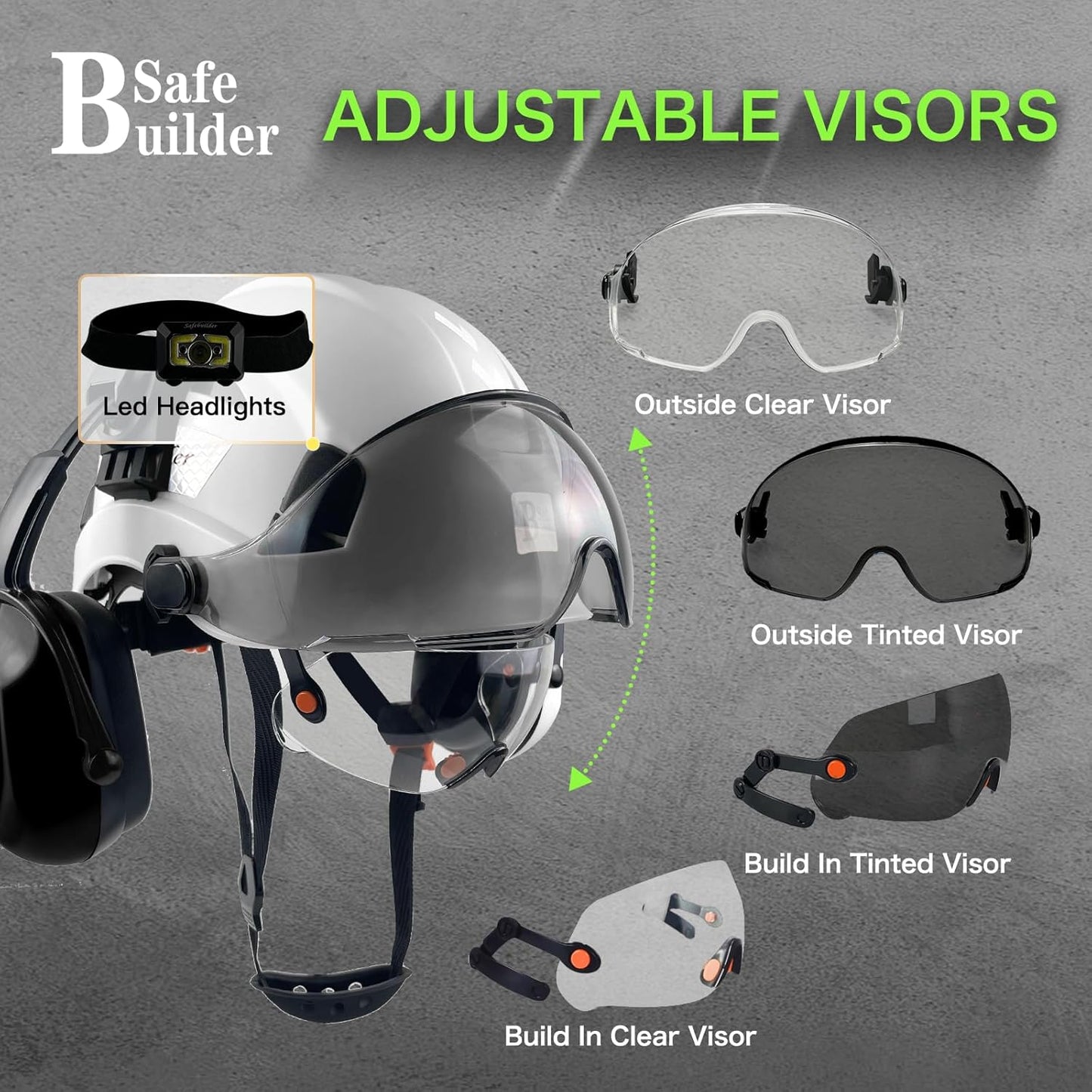 Industrial Safety Helmet with Visor Ear Muffs Hard Hat Vented Hardhats Construction Work