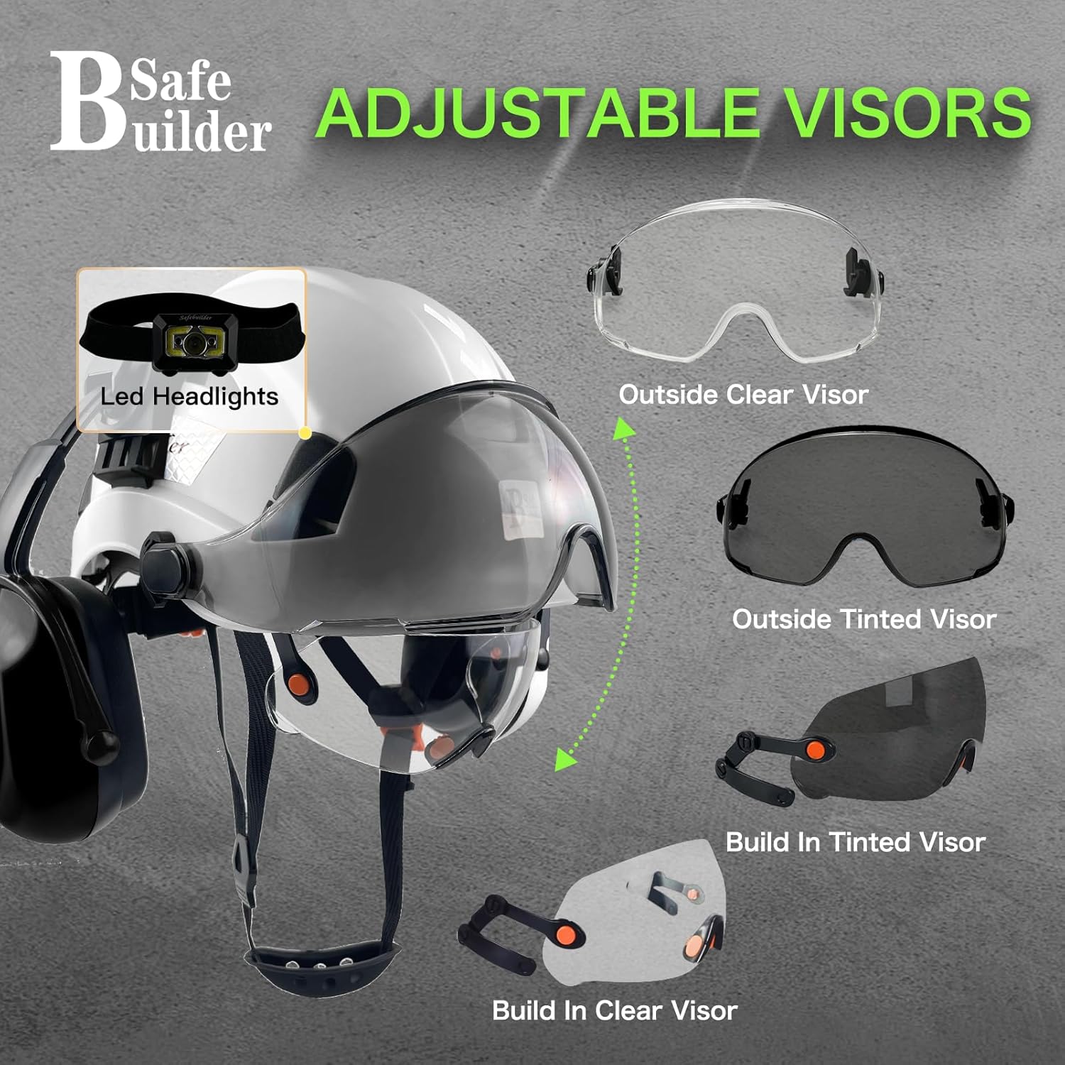 Industrial Safety Helmet with Visor Ear Muffs Hard Hat Vented Hardhats Construction Work