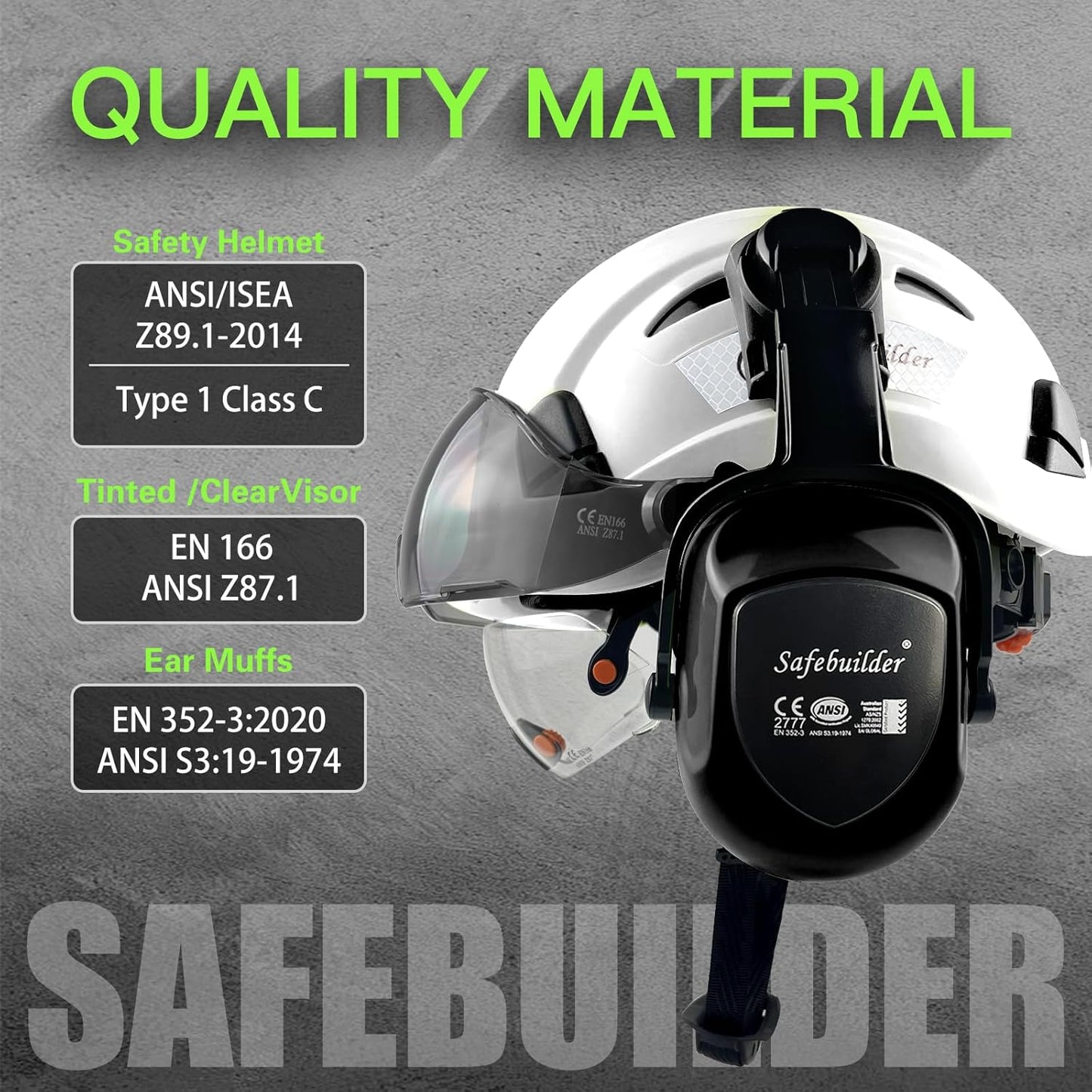 Industrial Safety Helmet with Visor Ear Muffs Hard Hat Vented Hardhats Construction Work