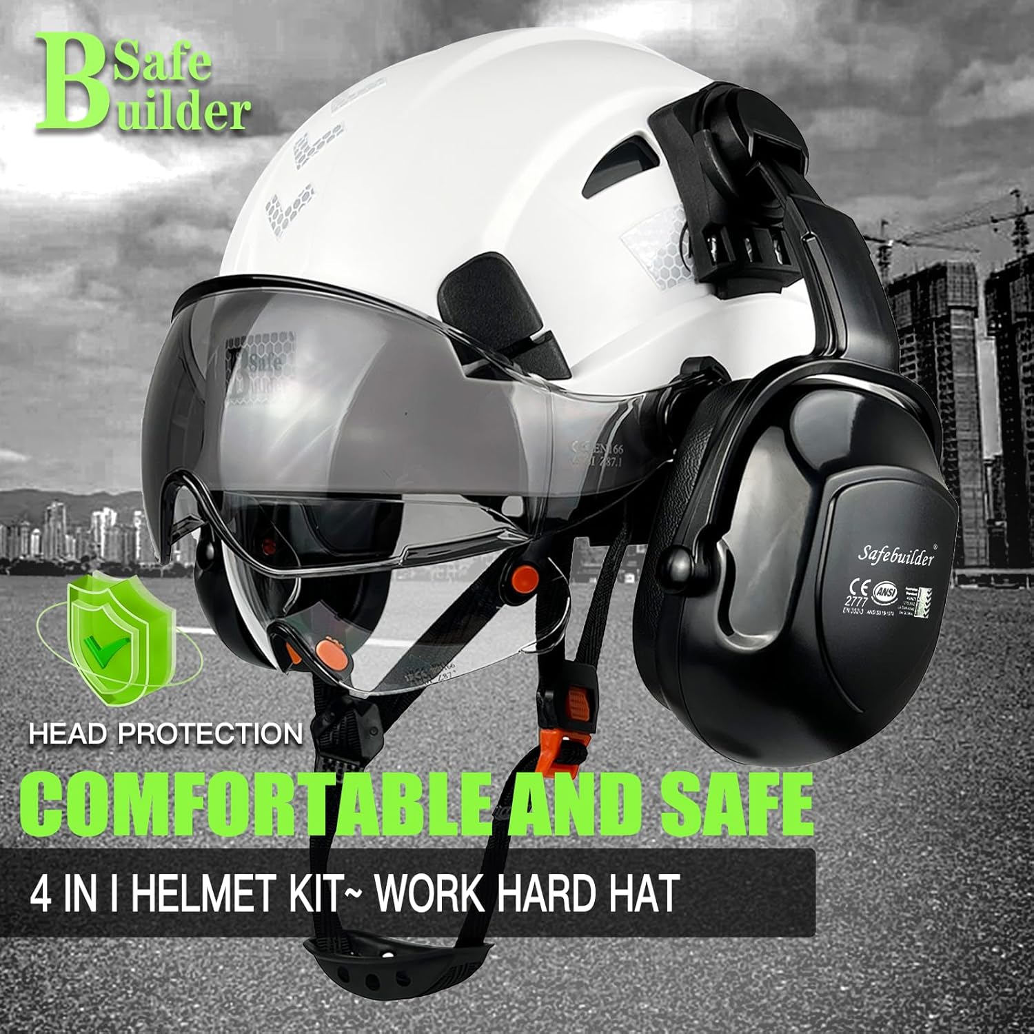 Industrial Safety Helmet with Visor Ear Muffs Hard Hat Vented Hardhats Construction Work